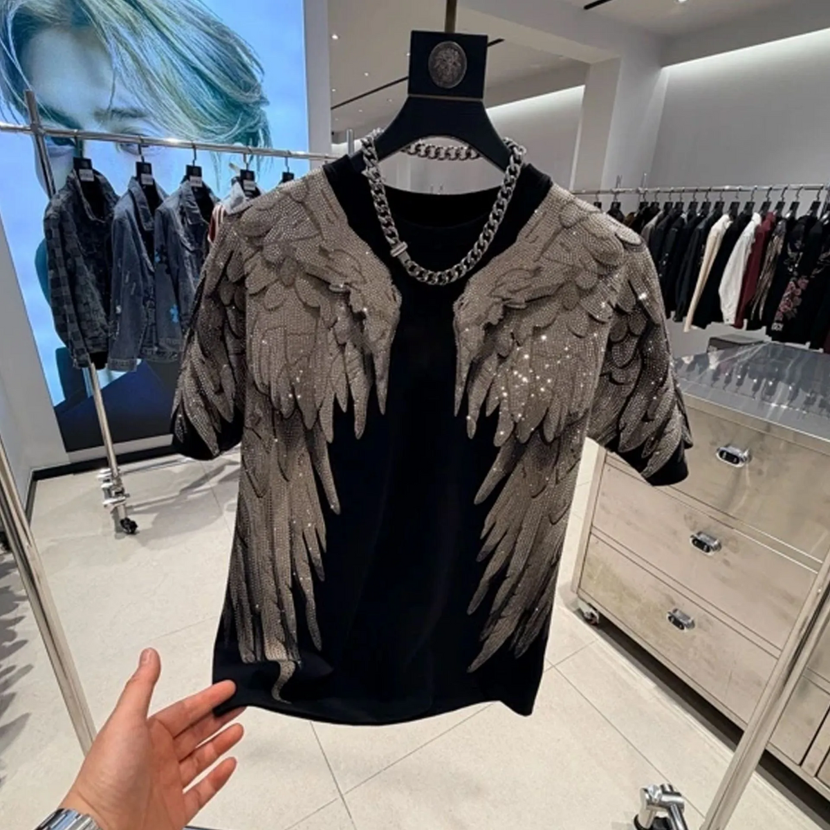 Men's Shiny Wing Rhinestone T-Shirt