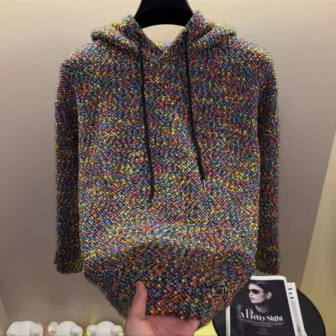 Multicolor flecked knit hoodie