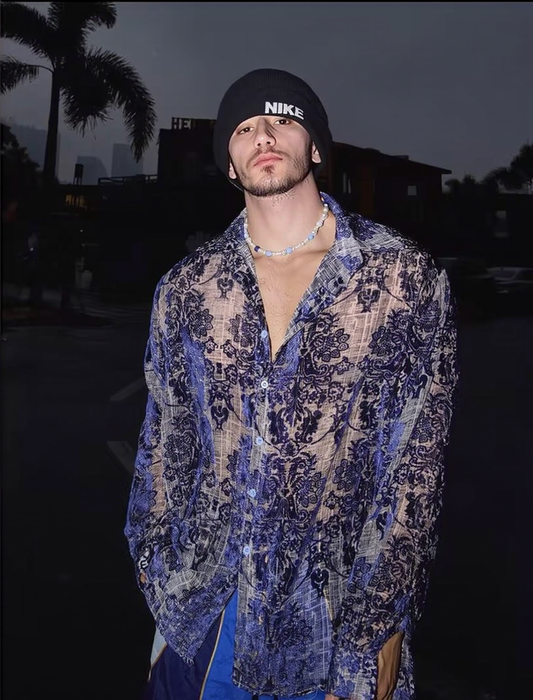 Blue Baroque-style Mesh Shirt