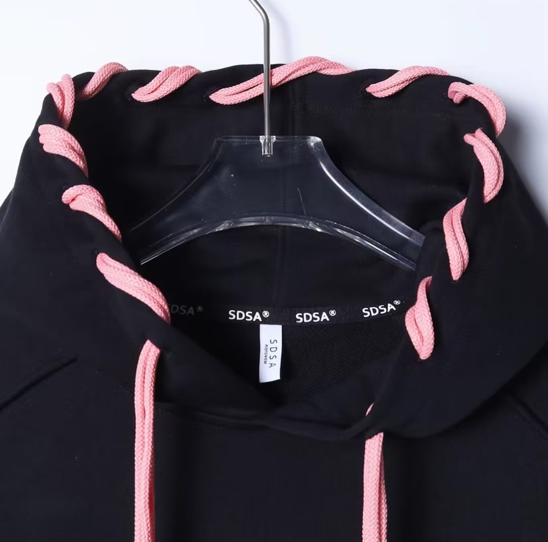 Pink Drawstring Hip-Hop Hoodie