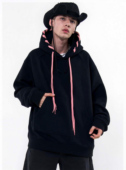 Pink Drawstring Hip-Hop Hoodie