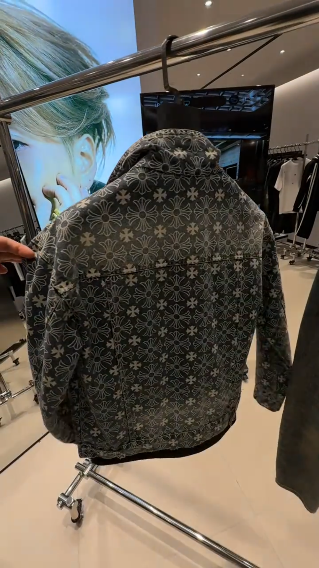 Men's Gothic Cross Floral Print Denim Jacket